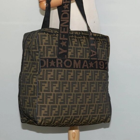 FENDI Zucca Canvas Shoes bag Brown Black Auth 134236 - Picture 1 of 16